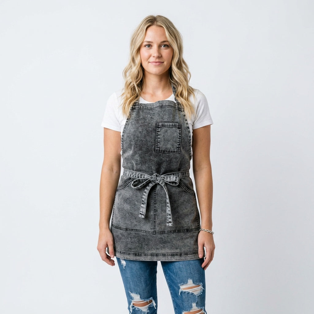 black acid washed around the neck apron