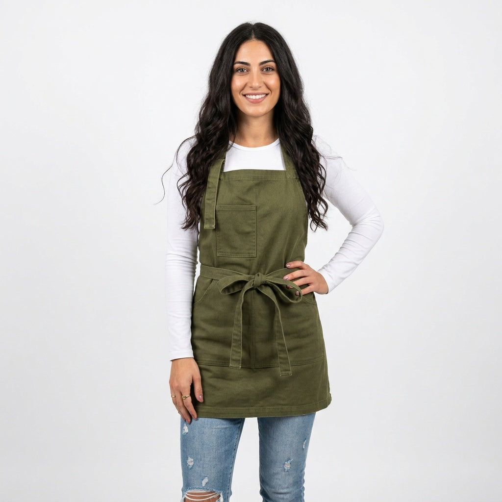 olive green denim apron by jclark
