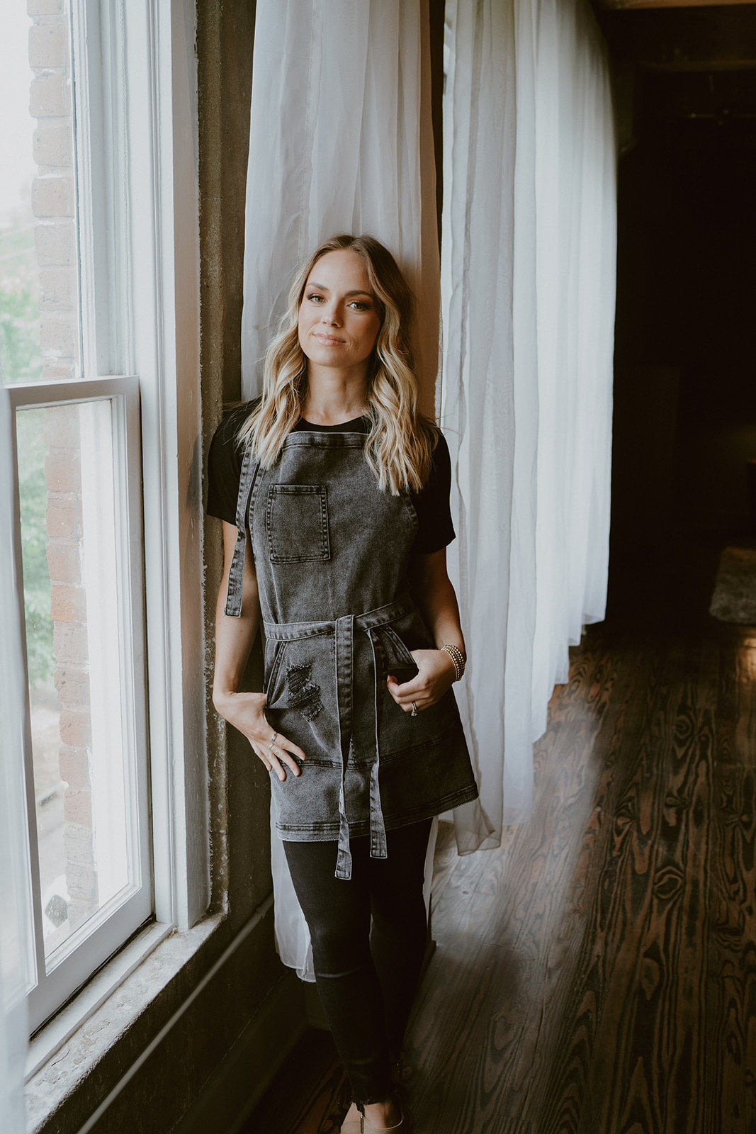 Black Acid Washed Denim Apron