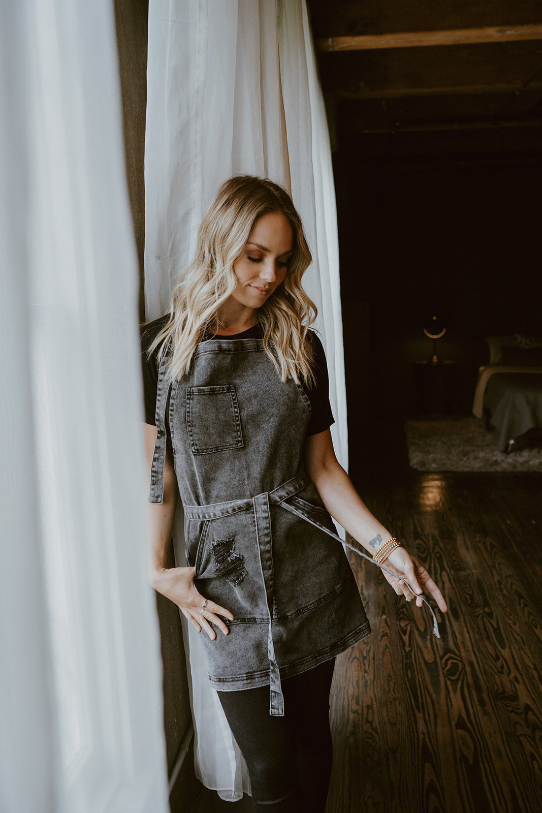 Black Acid Washed Denim Apron