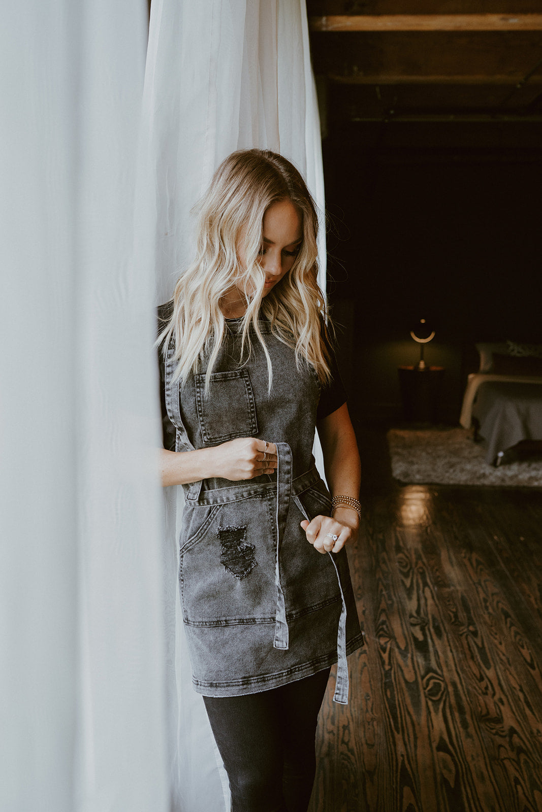 Black Acid Washed Denim Apron