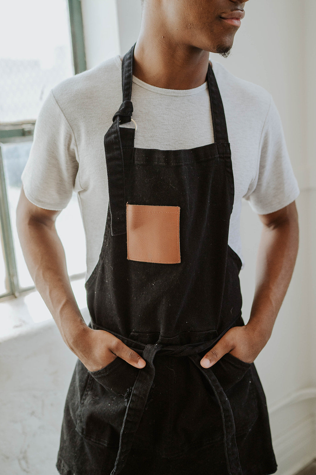 Black leather apron lifestyle photo