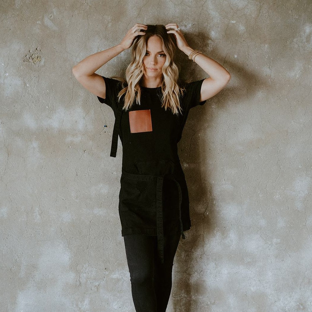 Black & Leather Over Shoulder Apron