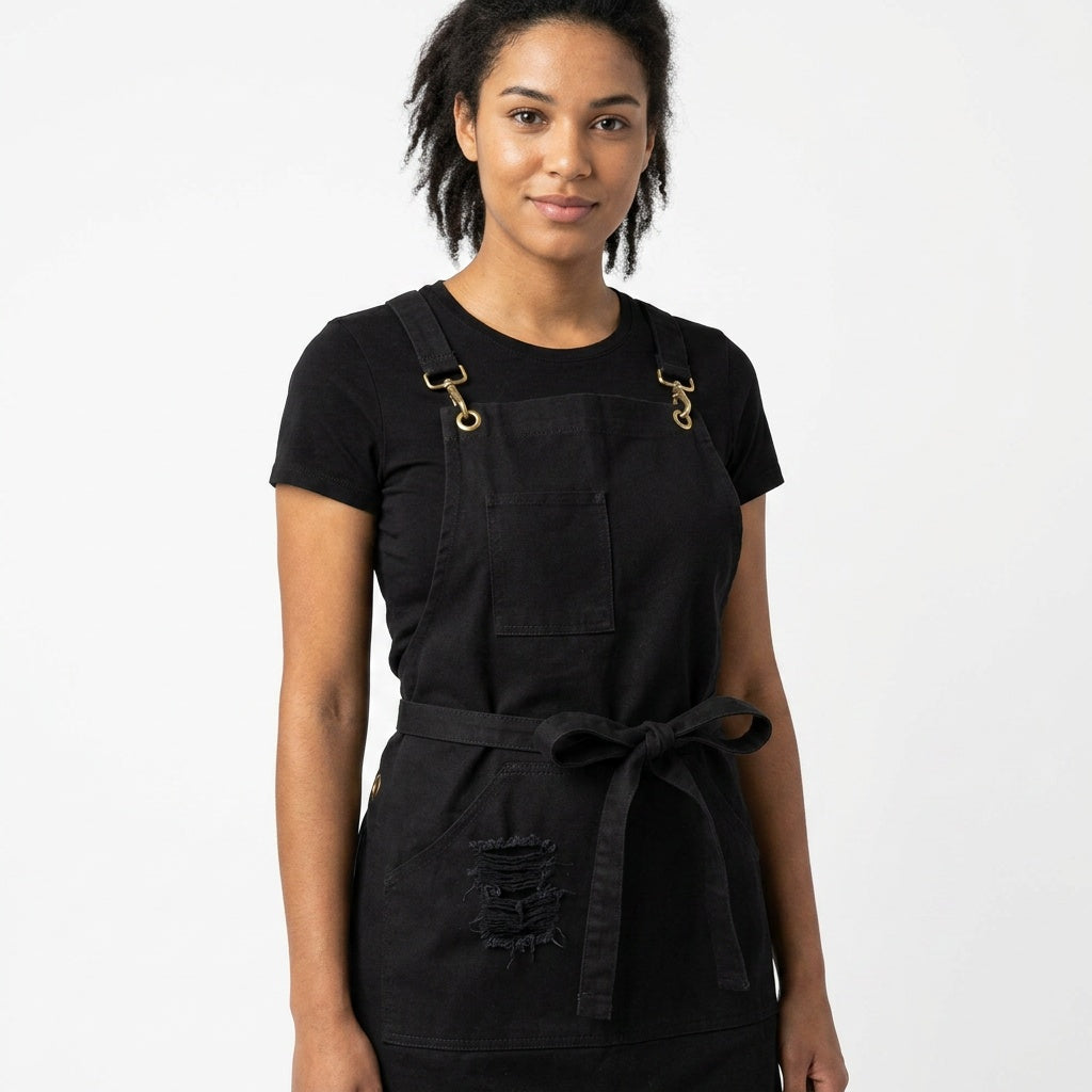 Pure Black Distressed Apron