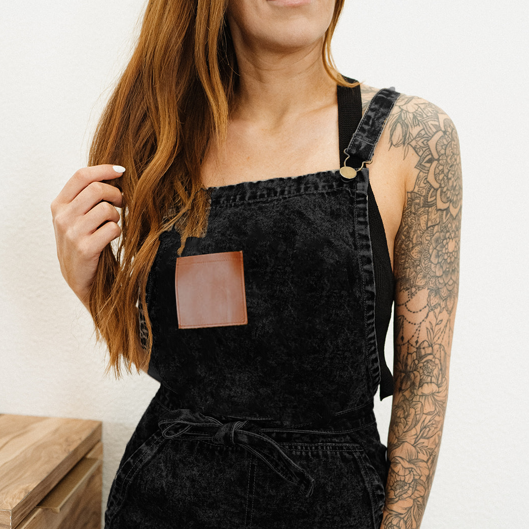 Black & Leather Over Shoulder Apron