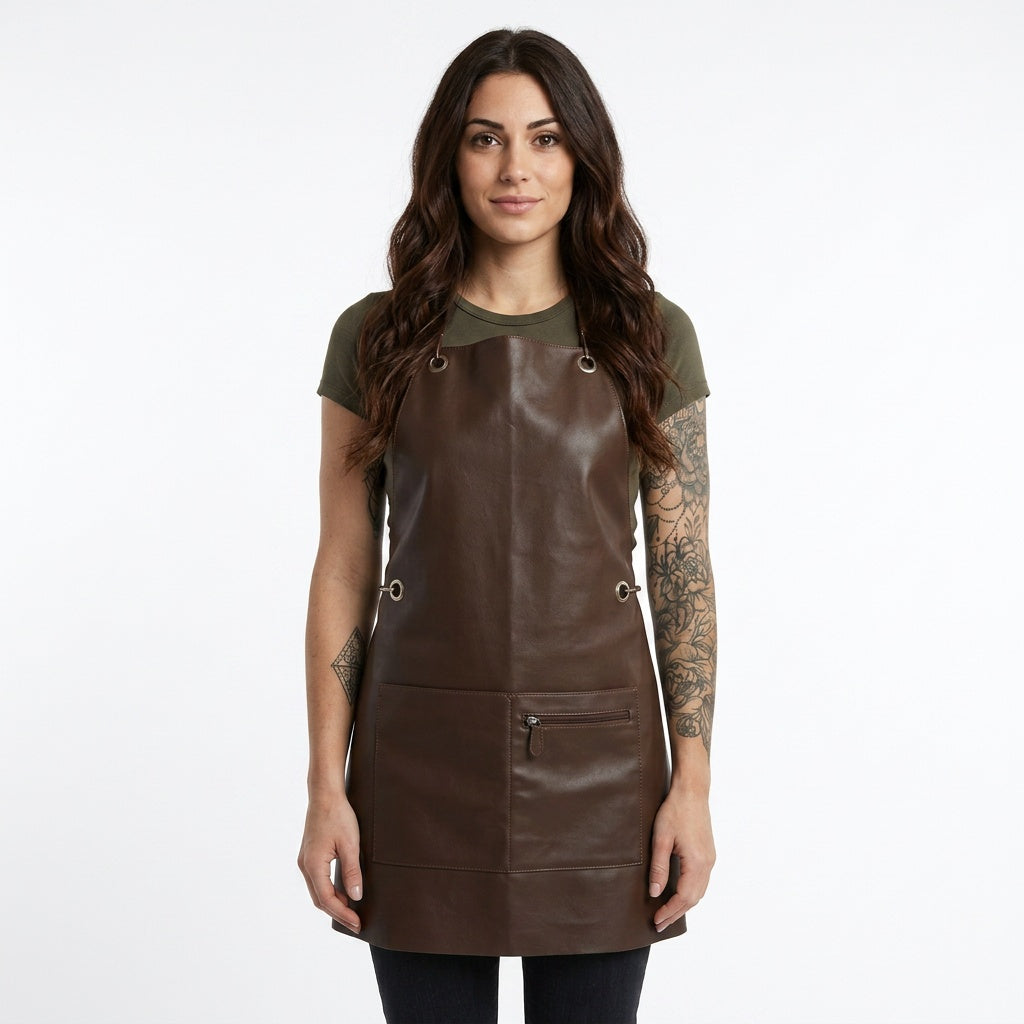 brown leather bleach proof apron by Jclark
