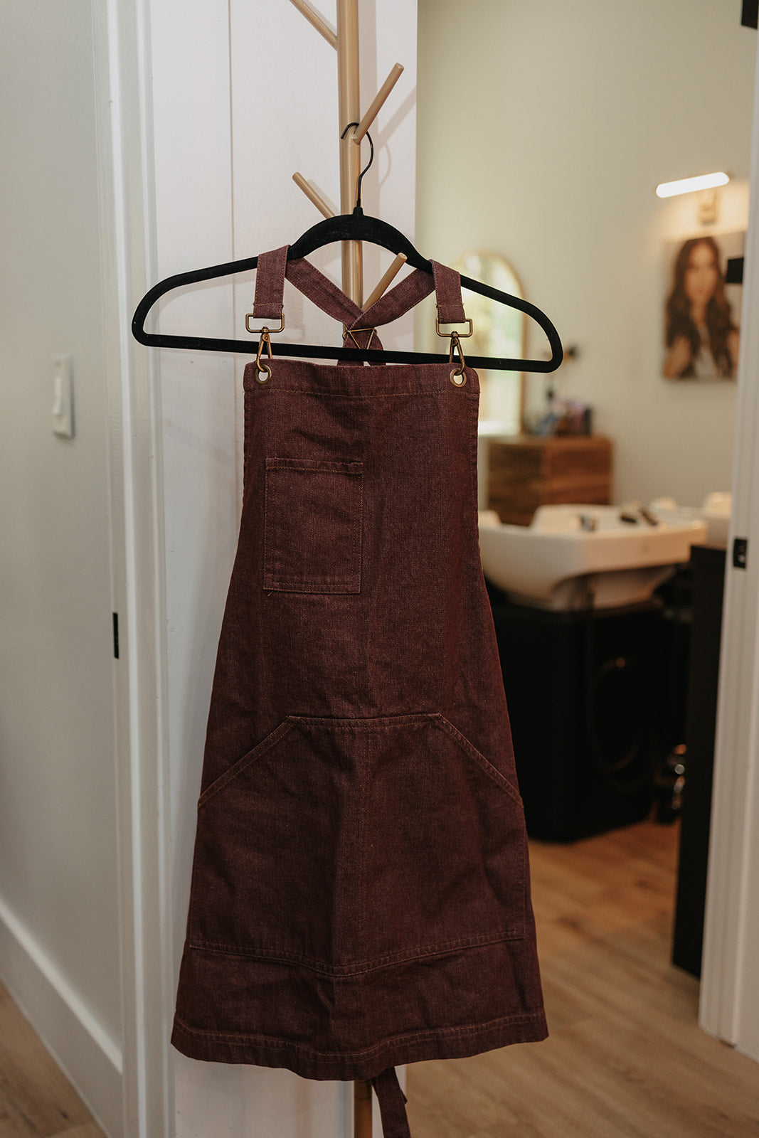 Cabernet apron by J Clark Designed front view on hanger