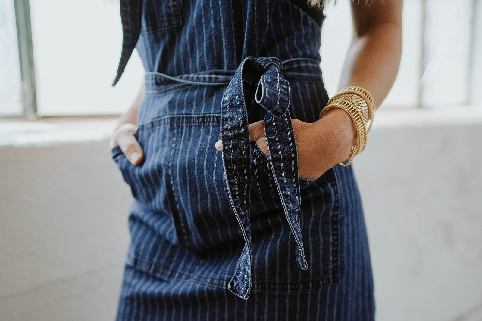 Navy Pinstripe Apron