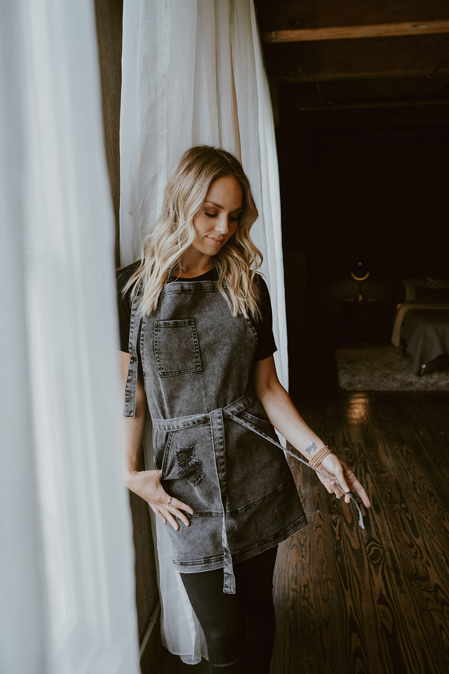 Black Acid Washed Denim Apron